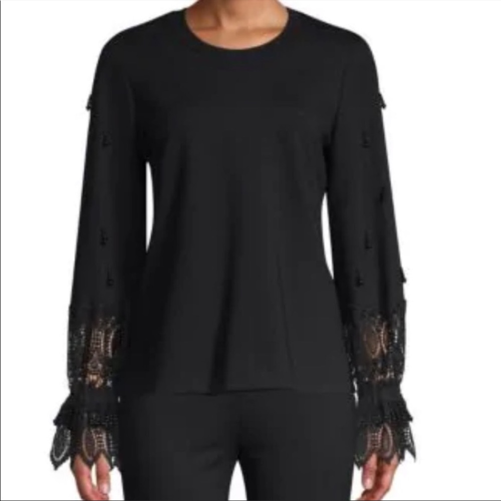 NWT Kobi Halperin Black Arianna Embellished-Sleeve Beaded Top Small